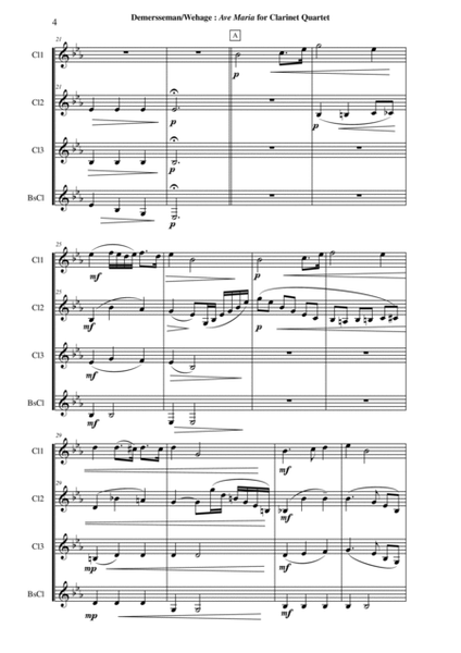 Jules Demersseman : Ave Maria for 3 Bb clarinets and bass clarinet (or medium voice, 2 Bb clarinets