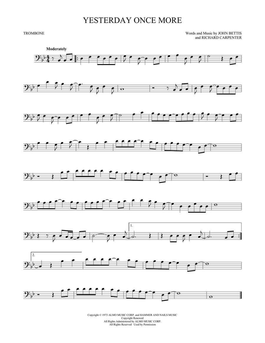 Yesterday Once More Trombone Solo scores gallery preview page 1