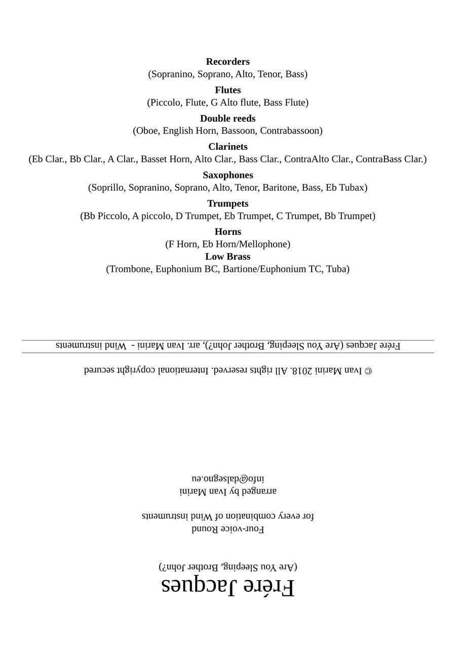 FRERE JACQUES (Are You Sleeping, Brother John?) - for every combination of Winds Concert Band scores gallery preview page 1
