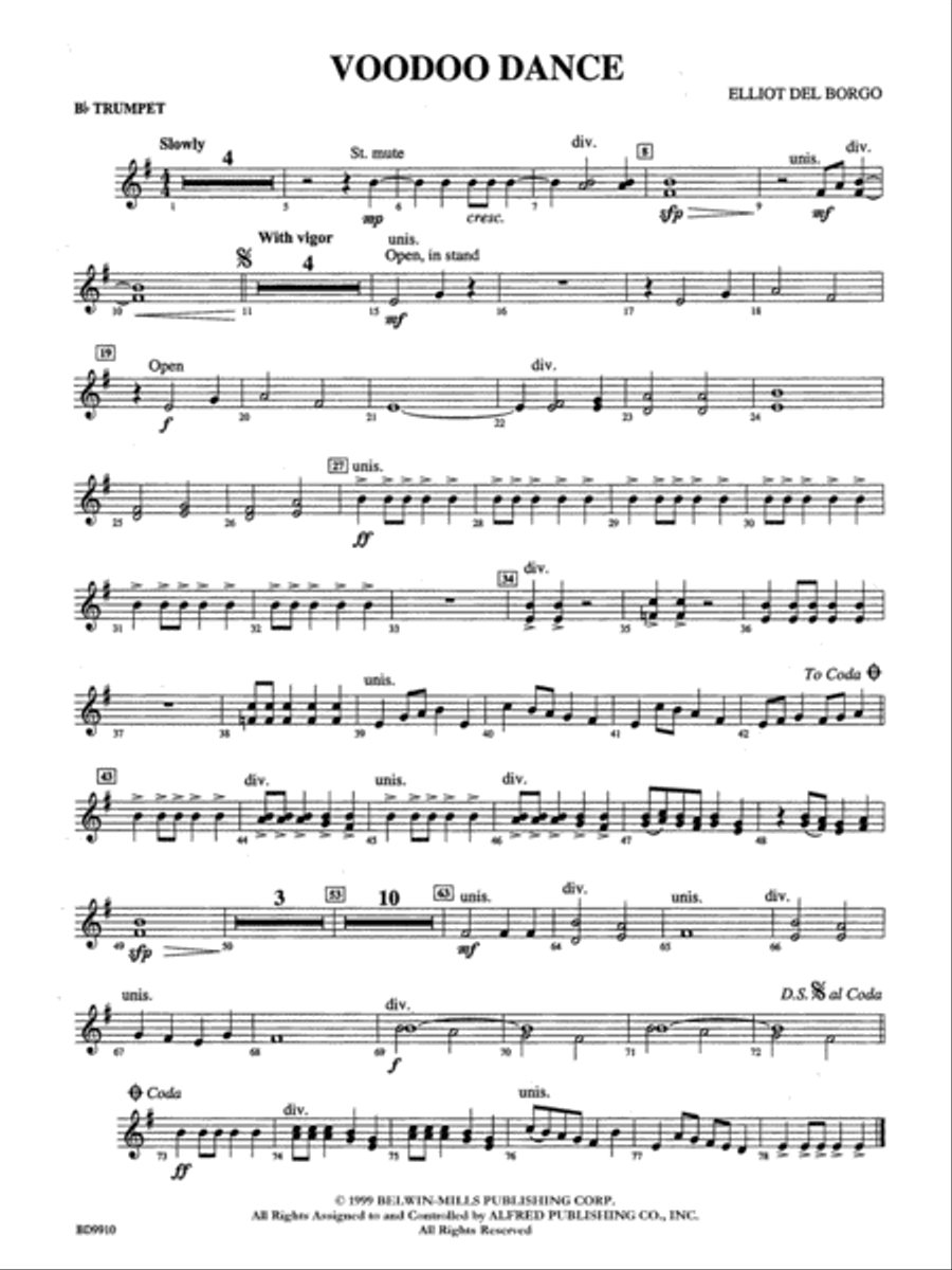 Voodoo Dance: 1st B-flat Trumpet Concert Band scores gallery preview page 1