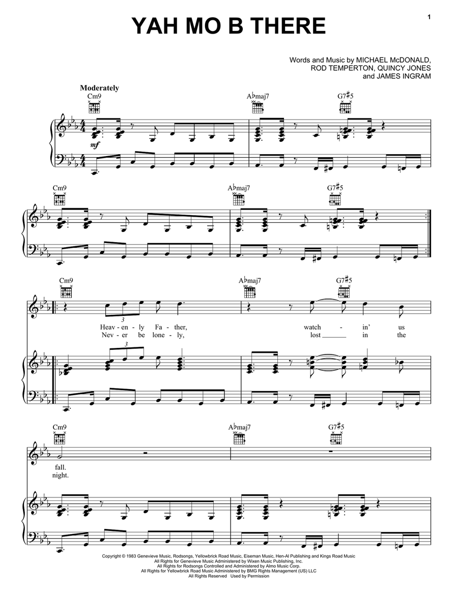 Yah Mo B There Piano, Vocal, Guitar scores gallery preview page 1
