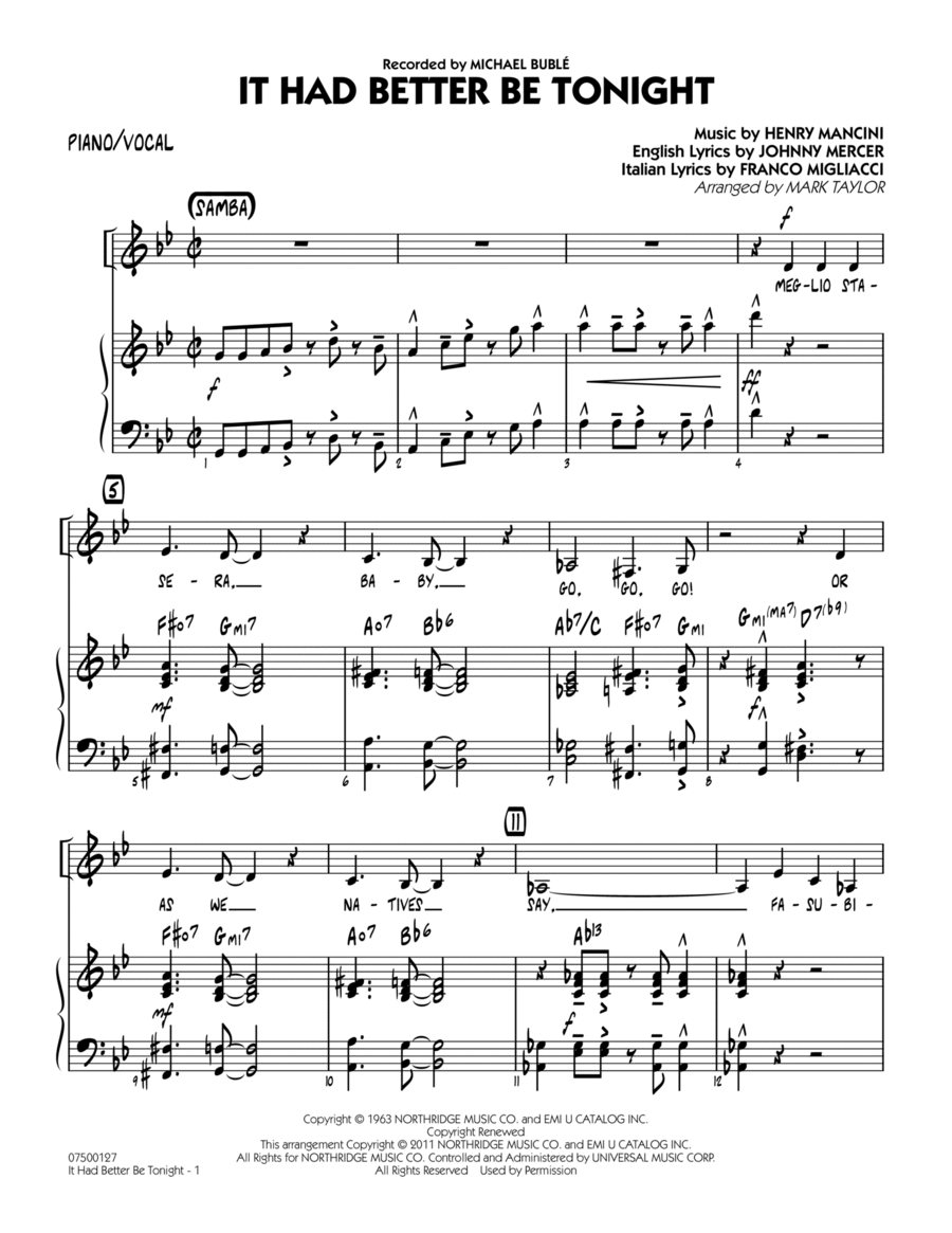 It Had Better Be Tonight - Piano/Vocal Jazz Ensemble scores gallery preview page 1
