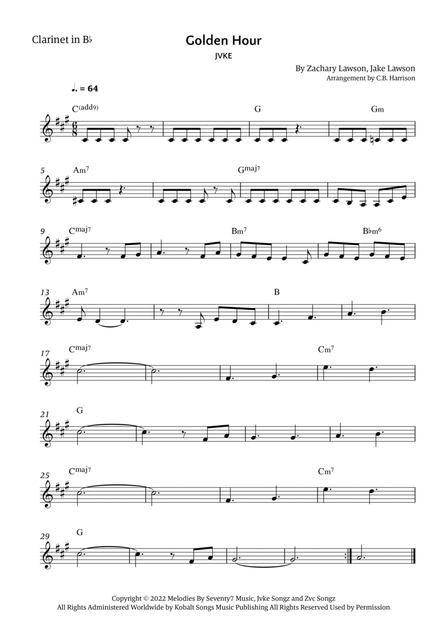 Golden Hour B-Flat Clarinet scores gallery preview page 1