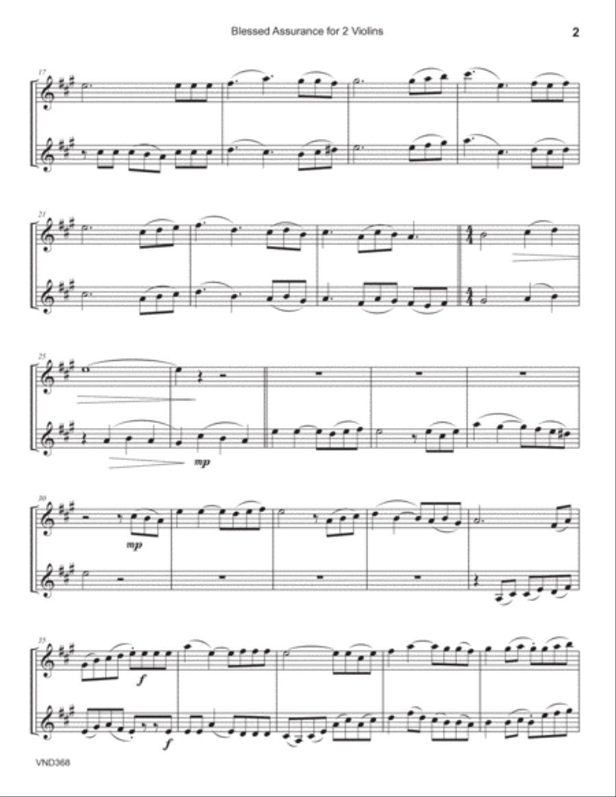 BLESSED ASSURANCE - VIOLIN DUET (unaccompanied) - Grade 3 String Duet scores gallery preview page 2