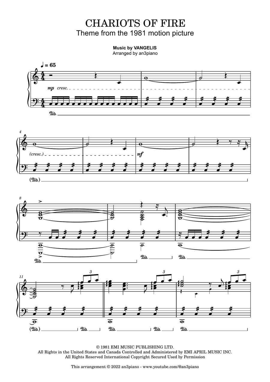 Chariots Of Fire Piano Solo scores gallery preview page 1