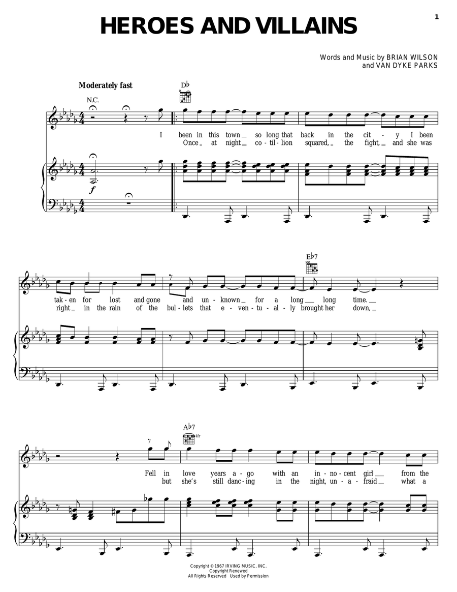 Heroes And Villains Piano, Vocal, Guitar scores gallery preview page 1