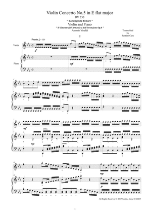 Vivaldi - Violin Concerto No.5 in E flat - La tempesta di mare - RV 253 Op.8 for Violin and Piano
