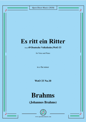 Book cover for Brahms-Es ritt ein Ritter,WoO 33 No.10,in e flat minor,for Voice and Piano