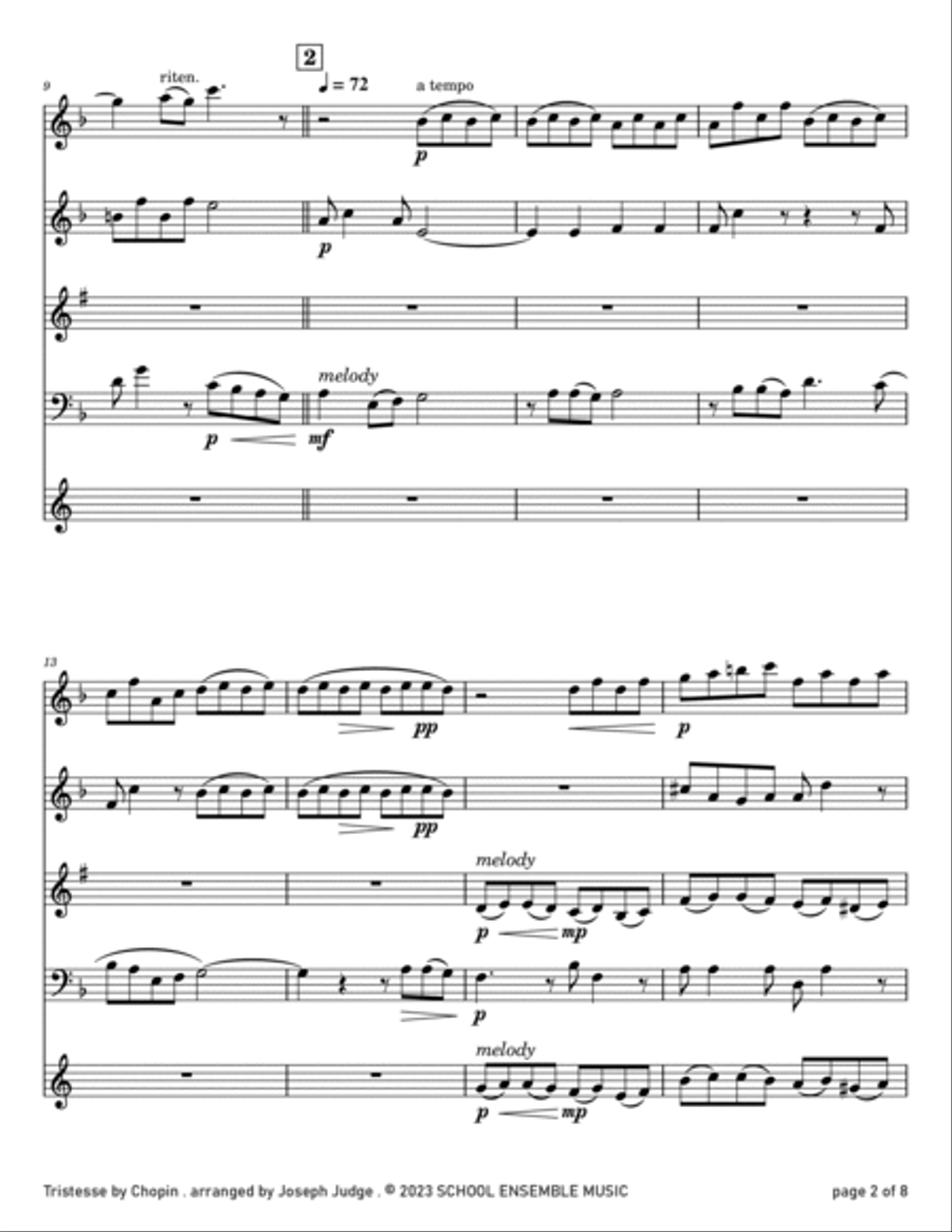 Tristesse by Chopin for Woodwind Quartet in Schools Woodwind Quartet scores gallery preview page 2