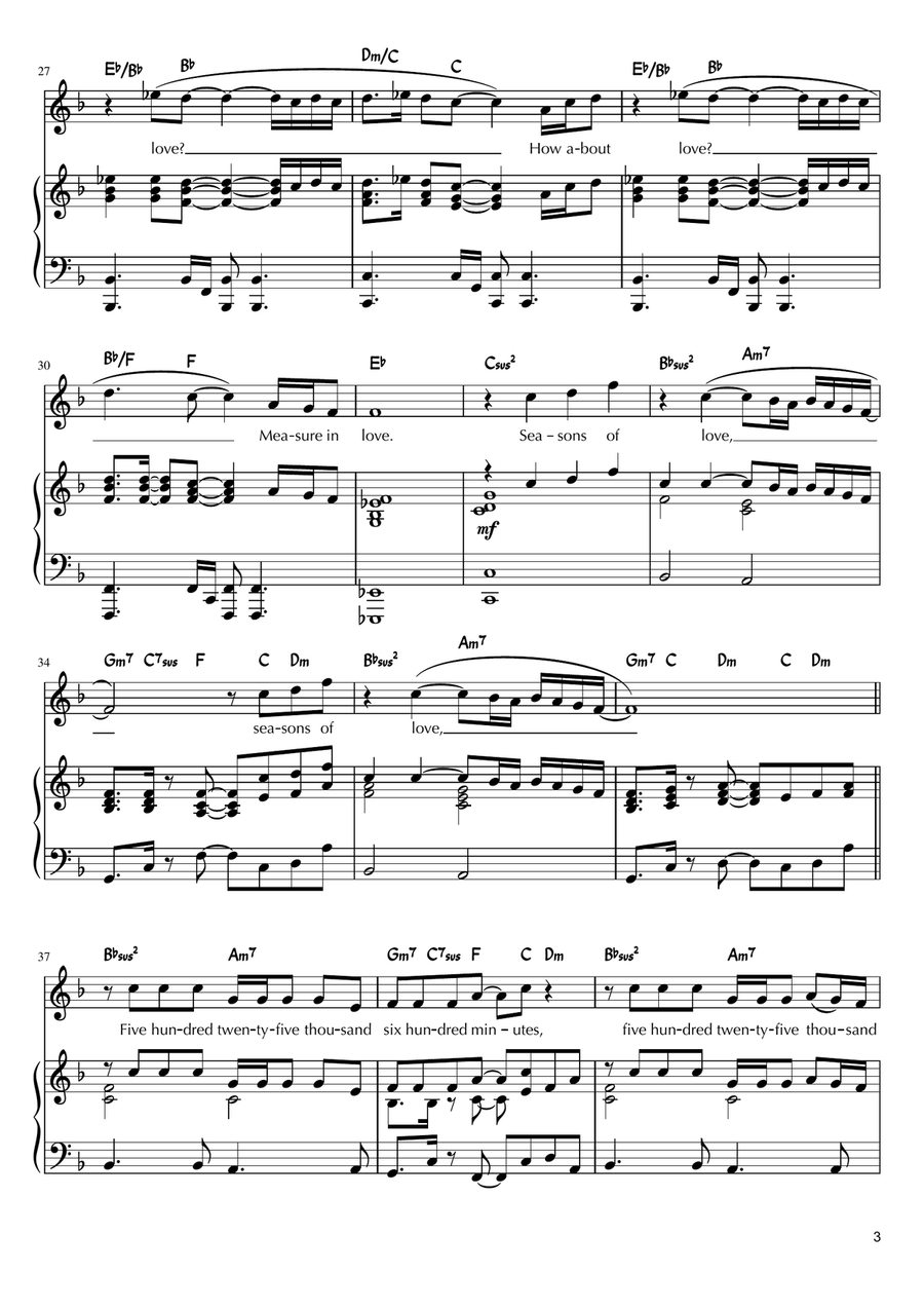 Seasons Of Love Piano, Vocal, Guitar scores gallery preview page 3