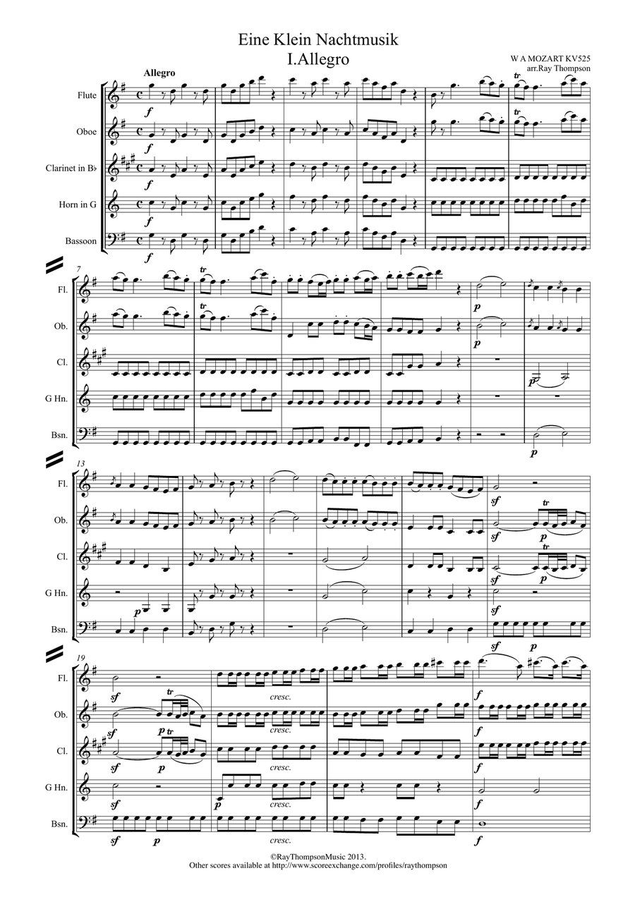 Mozart: Serenade No.13 in G "Eine Kleine Nachtmusik" K.525 Mvt.I Allegro - wind quintet image number null