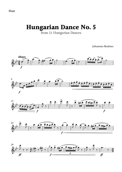 Hungarian Dance No. 5 by Brahms for Flute Solo image number null