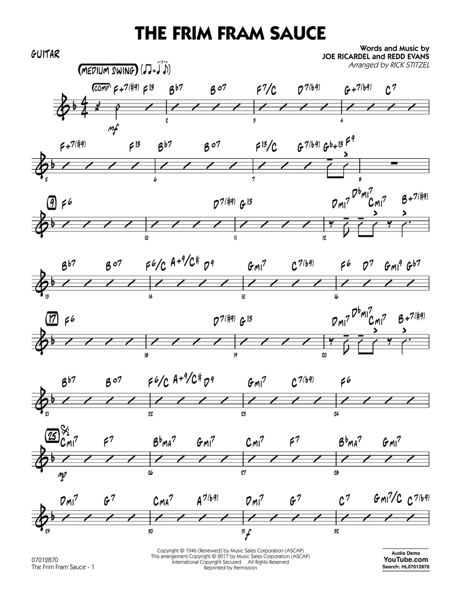 The Frim Fram Sauce (Key: F) - Guitar Jazz Ensemble scores gallery preview page 1
