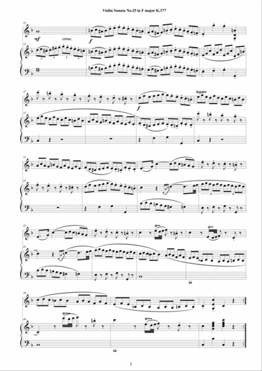 Mozart - Violin Sonata No.25 in F major K 377 for Violin and Piano - Score and Part Violin Solo scores gallery preview page 3