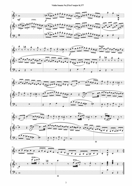 Mozart - Violin Sonata No.25 in F major K 377 for Violin and Piano - Score and Part image number null