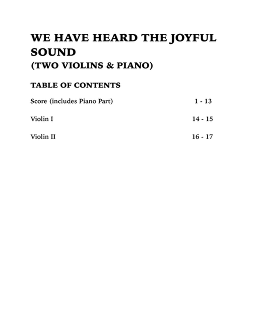 We Have Heard the Joyful Sound (Jesus Saves): Trio for Two Violins and Piano image number null