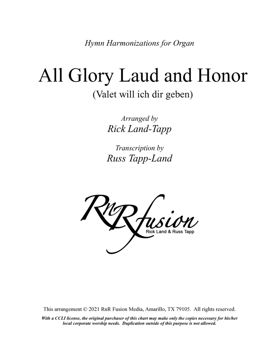All Glory Laud and Honor - Easter Hymn Harmonization for Organ image number null