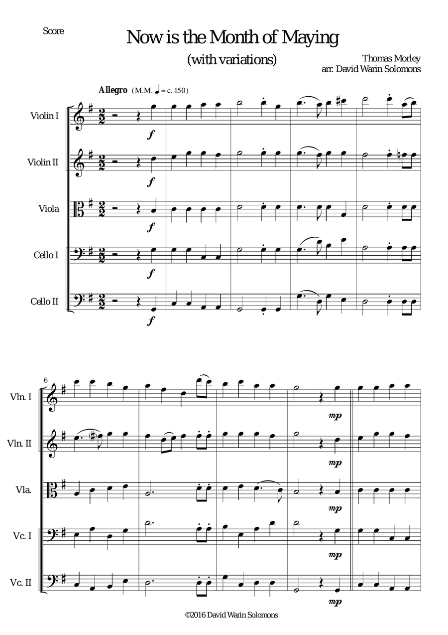 Now is the Month of Maying with variations for string quintet (2 violins, 1 viola, 2 cellos) String Trio scores gallery preview page 1