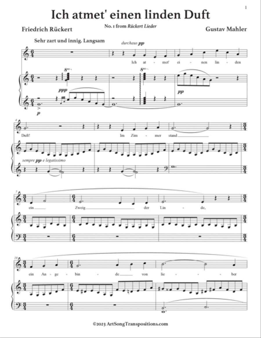 MAHLER: Ich atmet' einen linden Duft (transposed to C major) Voice scores gallery preview page 2