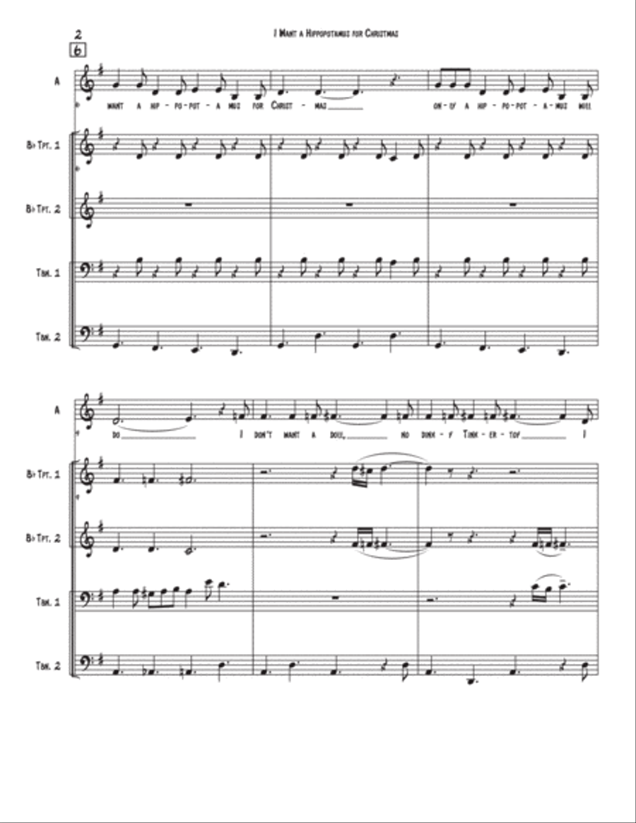 I Want A Hippopotamus For Christmas (hippo The Hero) - Horn, Trombone, Bass Trombone - Late Intermediate Digital Sheet Music | Sheet Music Plus for Free Printable I Want A Hippopotamus For Christmas Sheet Music