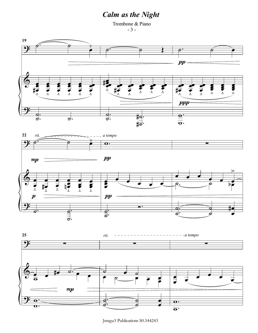 Bohm: Calm as the Night for Trombone & Piano Piano scores gallery preview page 3