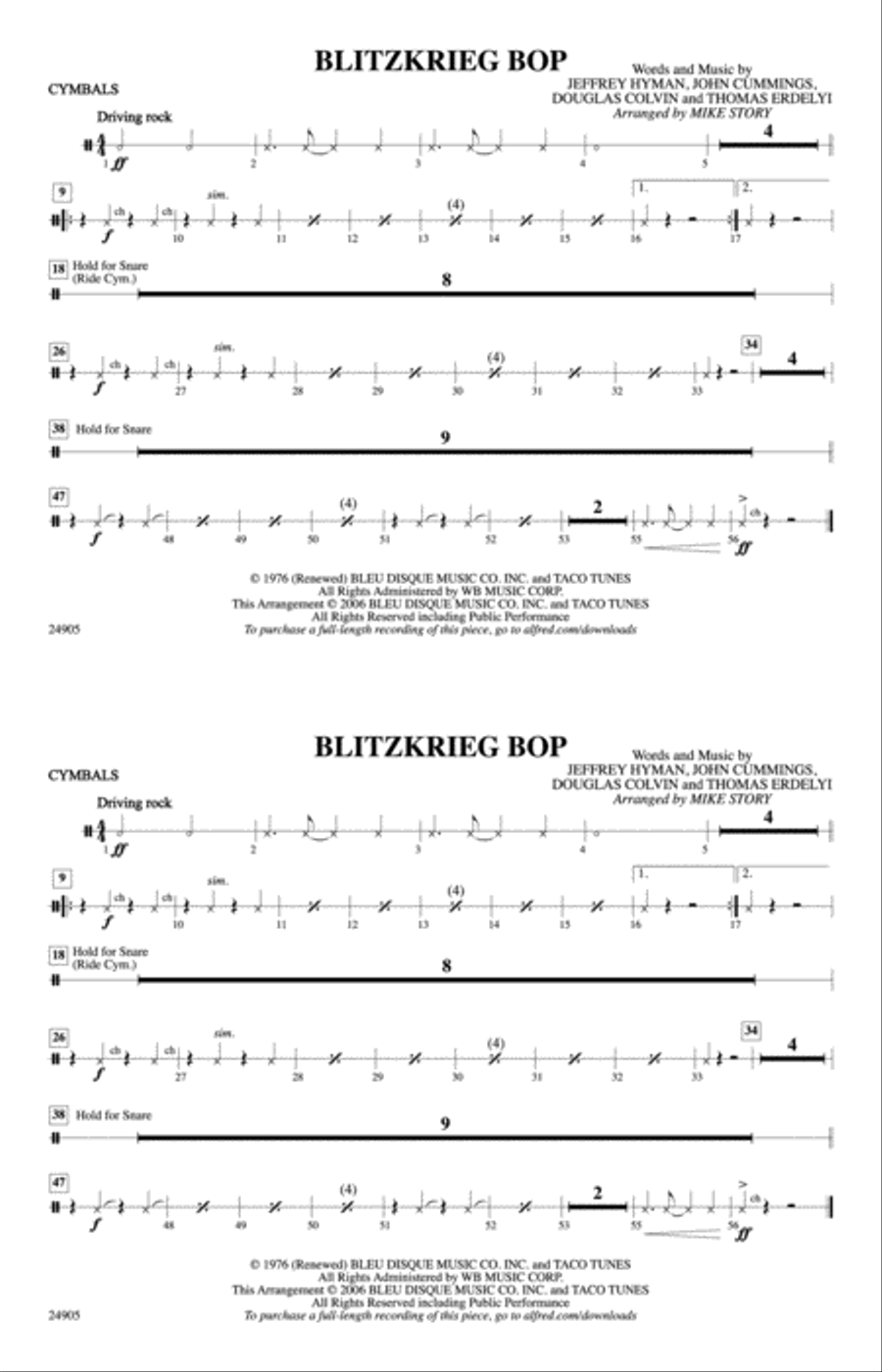 Blitzkrieg Bop: Cymbals Blitzkrieg Bop: Cymbals Marching Band scores gallery preview page 1
