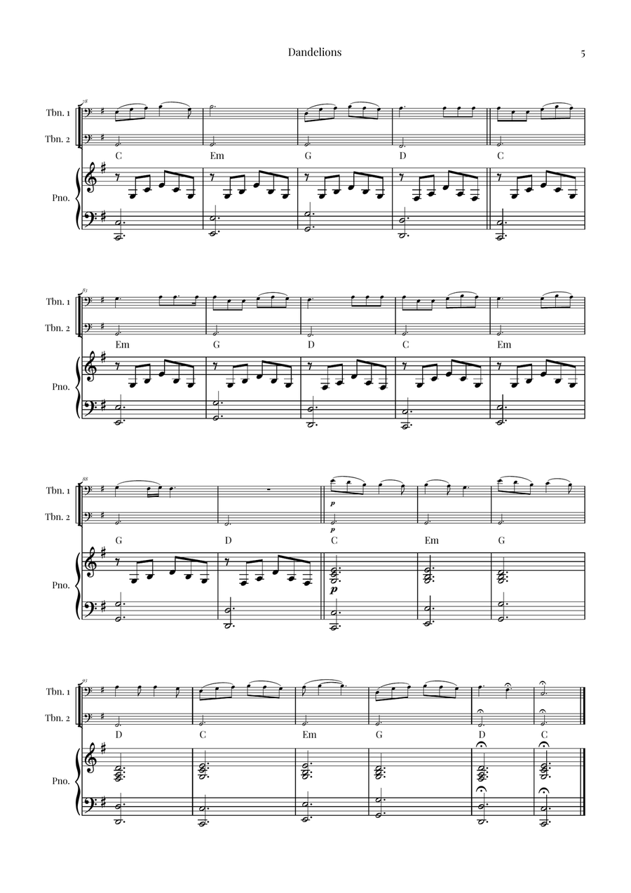Dandelions Trombone Duet scores gallery preview page 5