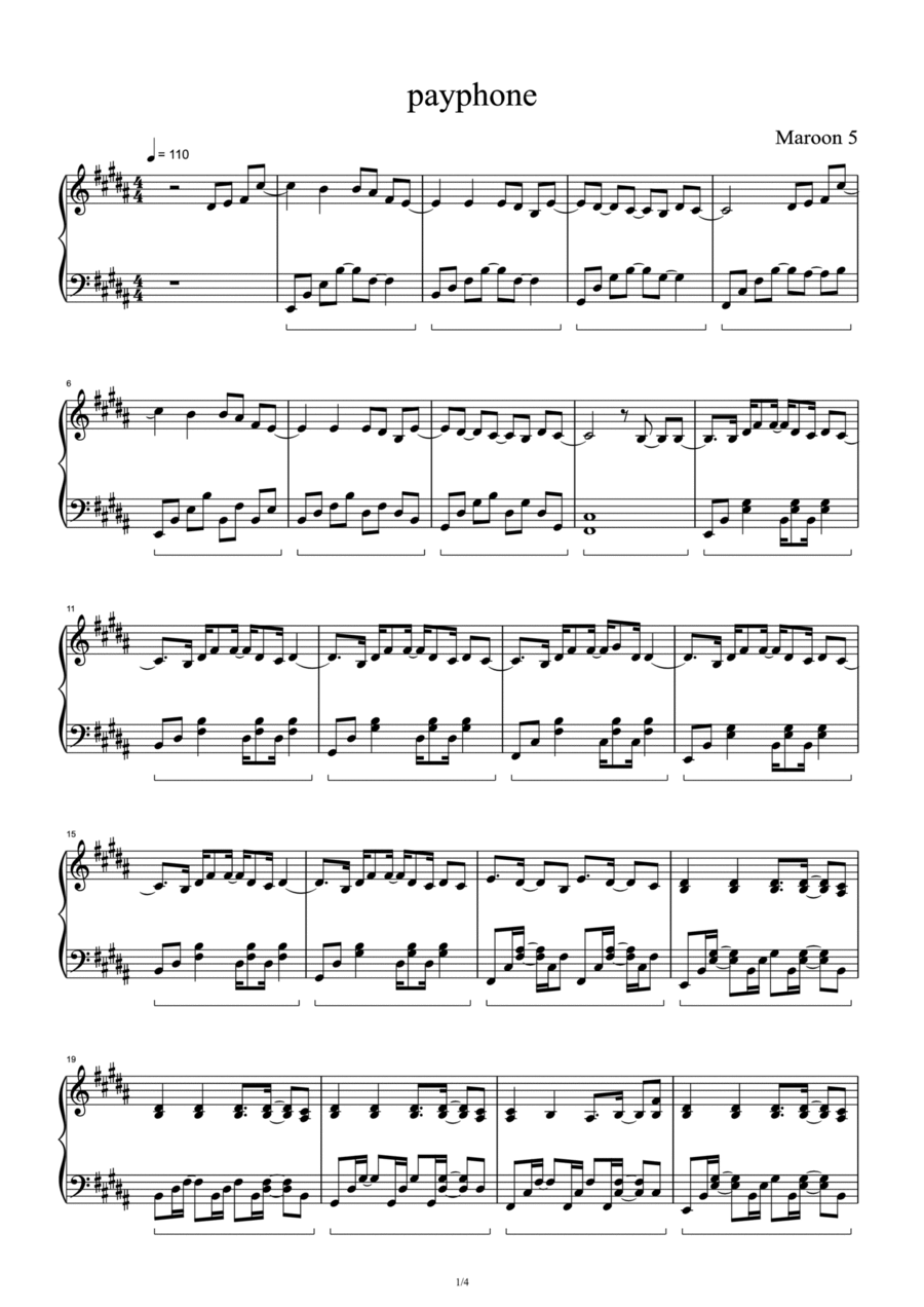 Payphone Payphone Piano Solo scores gallery preview page 1