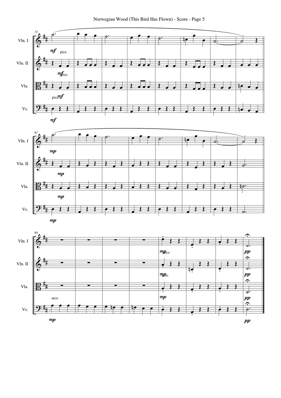 Norwegian Wood (This Bird Has Flown) String Quartet scores gallery preview page 5