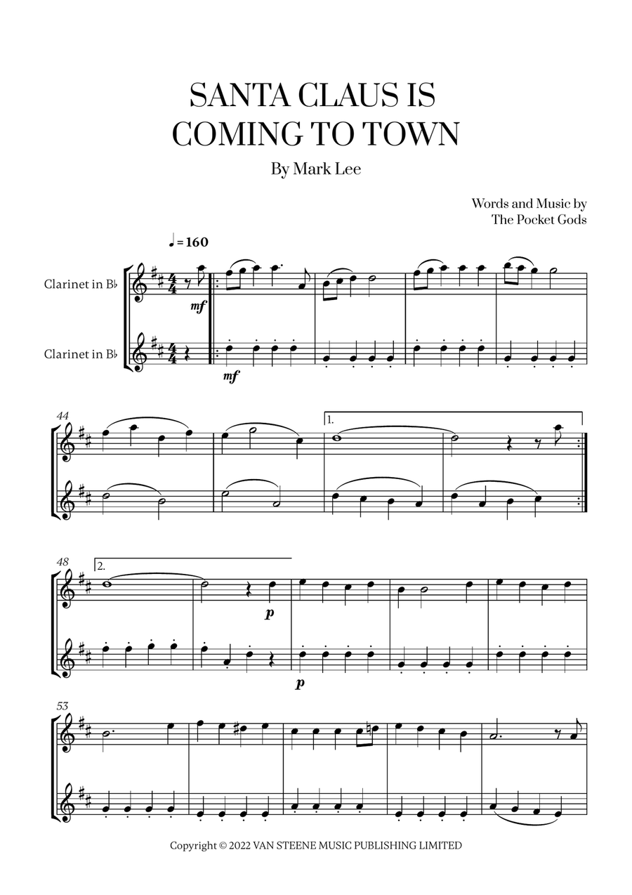 Santa Claus Is Coming To Town Clarinet Duet scores gallery preview page 1