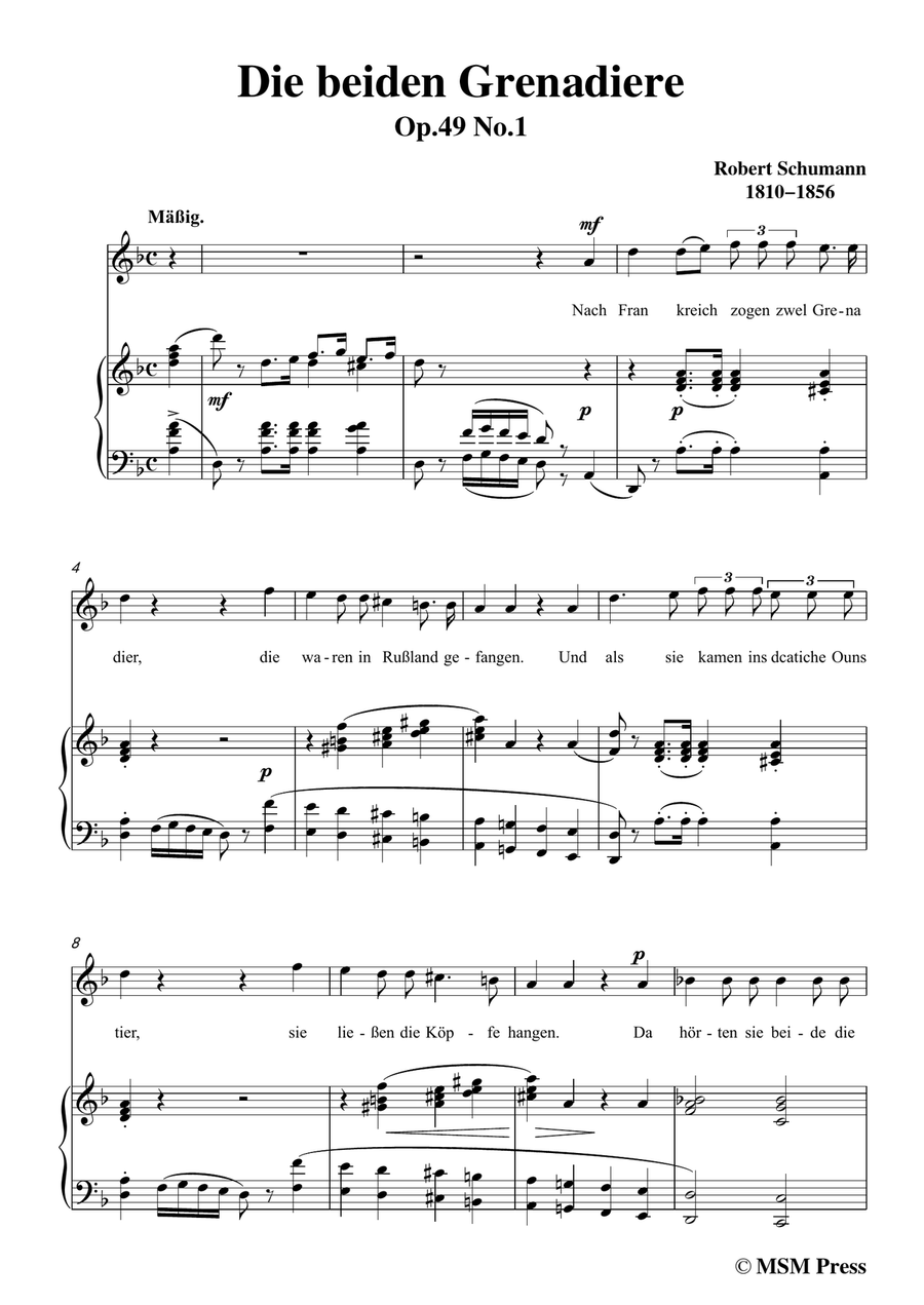 Schumann-Die beiden Grenadiere,in d minor,for Voice and Piano Piano, Vocal scores gallery preview page 3