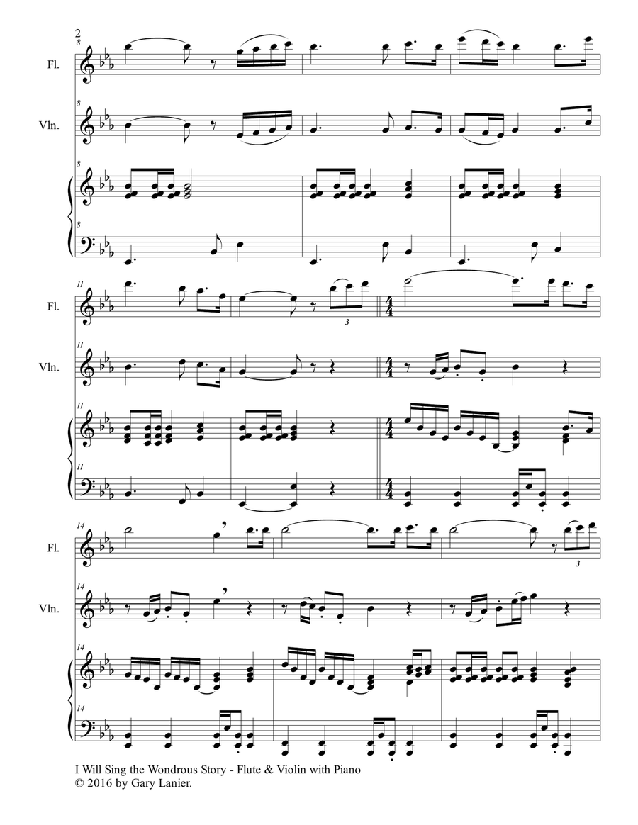 I WILL SING THE WONDROUS STORY (Trio – Flute & Violin with Piano and Parts) Flute scores gallery preview page 3