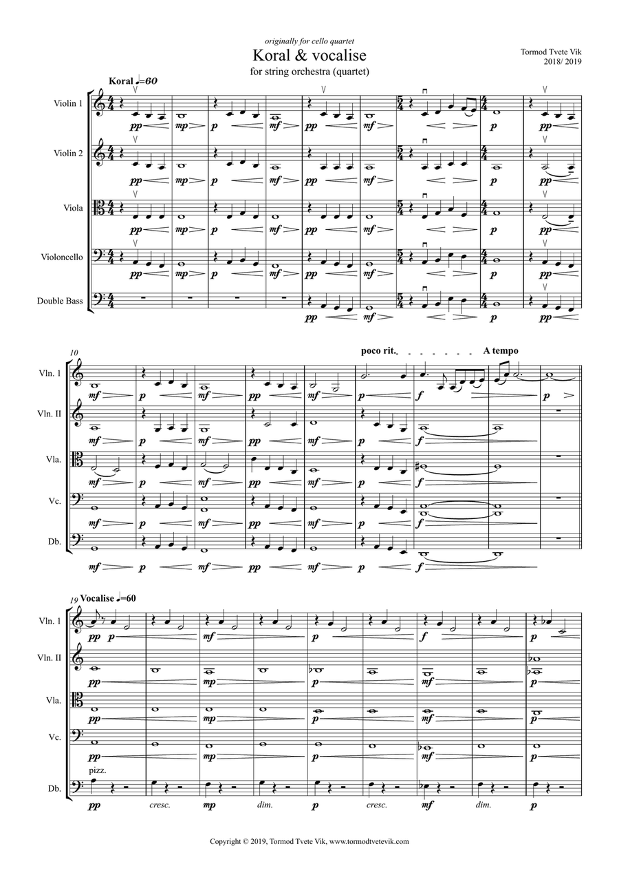 Koral & Vocalise for string orchestra or quartet String Orchestra scores gallery preview page 1