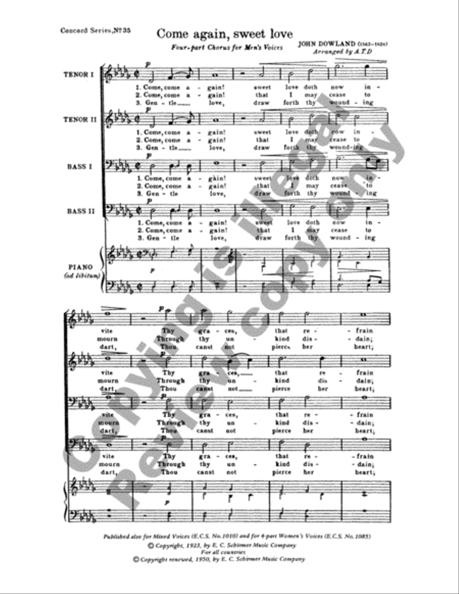 Come Again, Sweet Love Come Again, Sweet Love TTBB scores gallery preview page 2