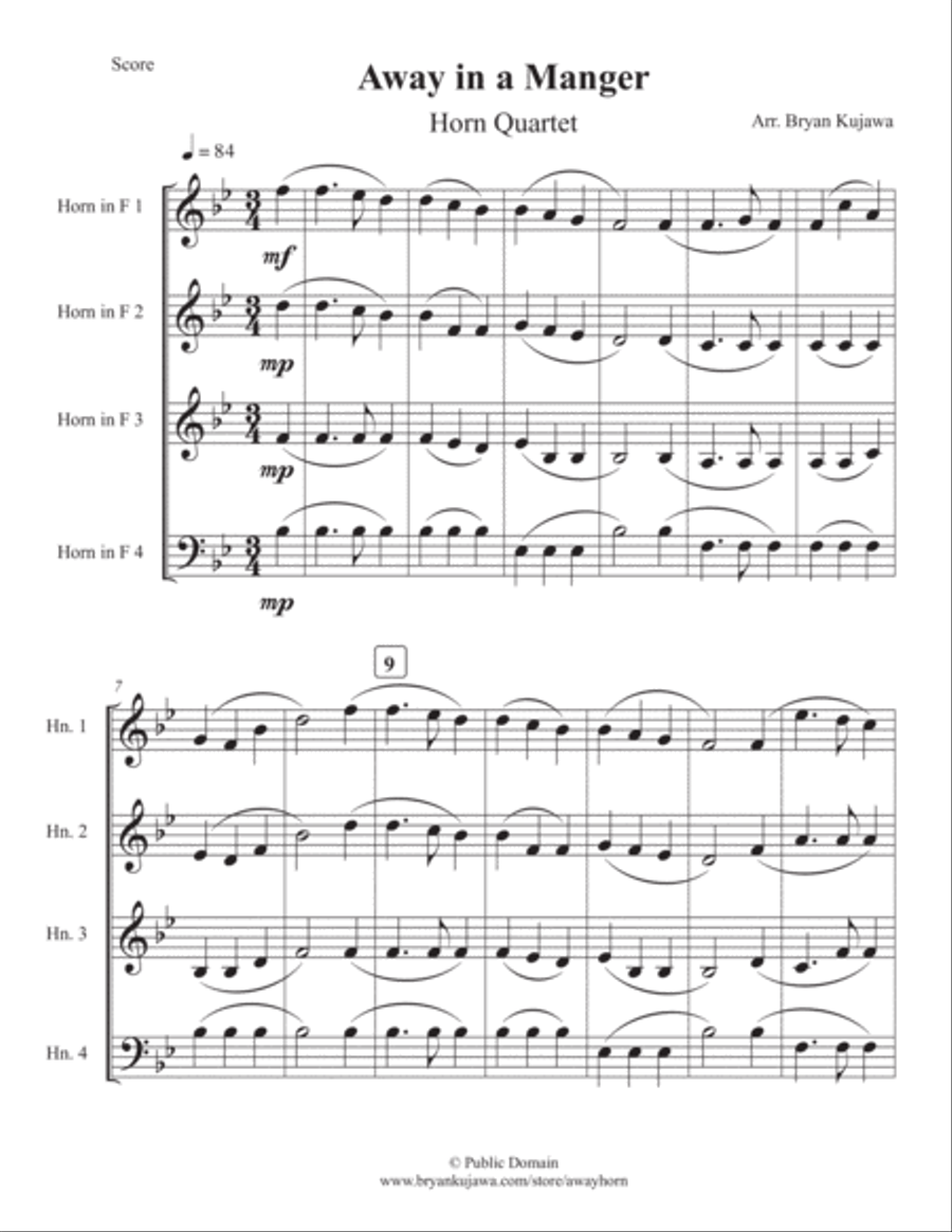 Away in a Manger - Horn Quartet French Horn Quartet scores gallery preview page 1