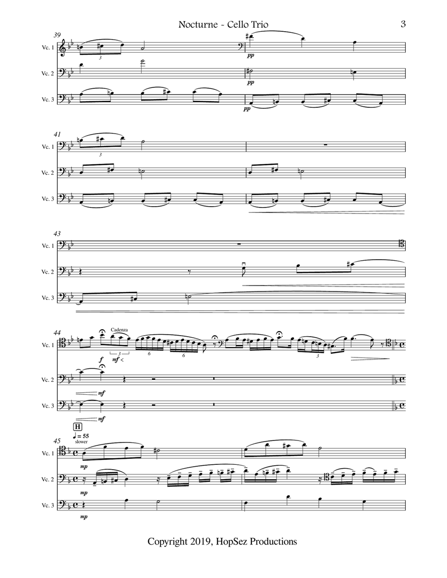 Tchaikovsky Nocturne - Cello Trio Cello scores gallery preview page 3