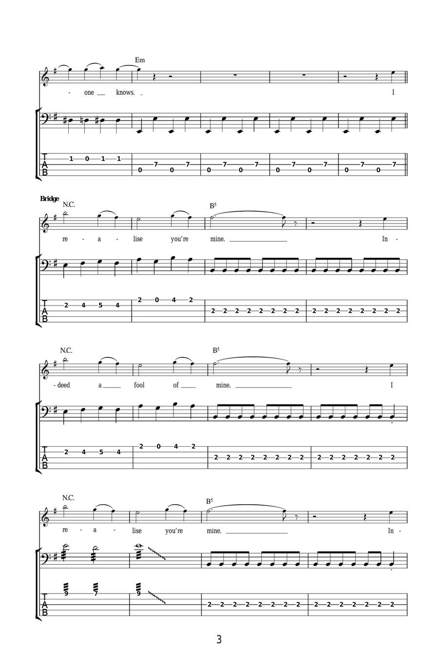 No One Knows No One Knows Bass Guitar Tablature scores gallery preview page 3
