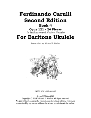 Ferdinando Carulli Second Edition Book 4 Opus 121 - 24 Piezas In Tablature and Modern Notation For B