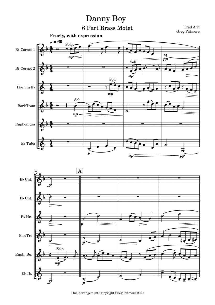 Danny Boy - six part brass motet Brass Ensemble scores gallery preview page 1