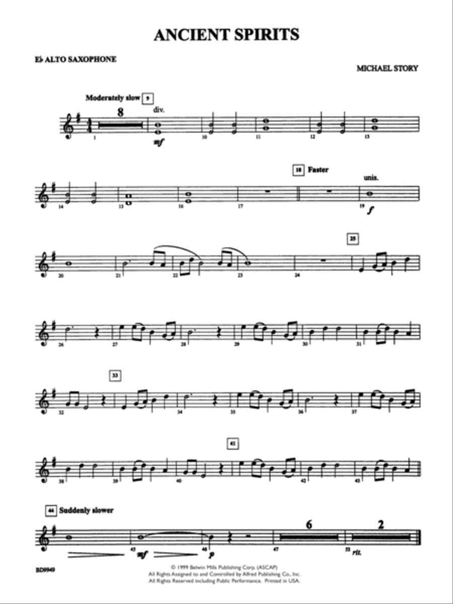 Ancient Spirits: E-flat Alto Saxophone Concert Band scores gallery preview page 1