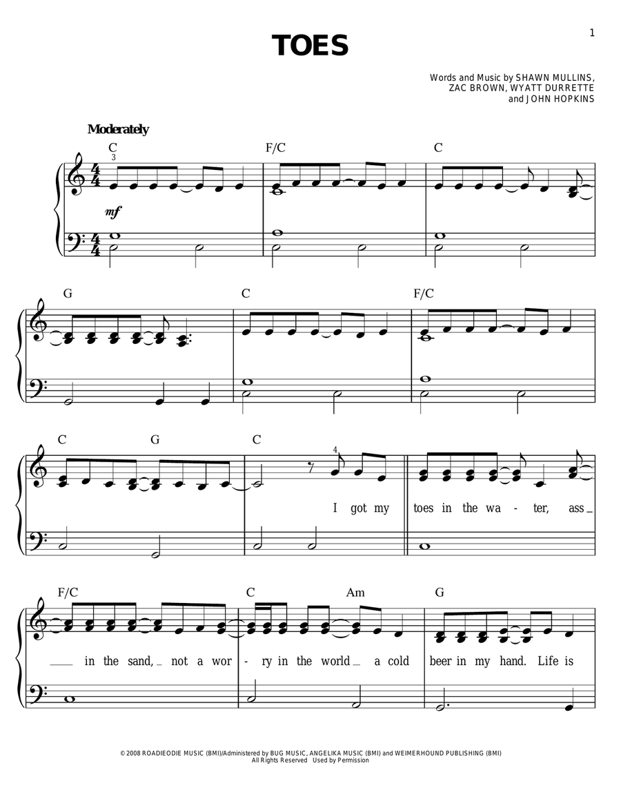 Toes Toes Easy Piano scores gallery preview page 1