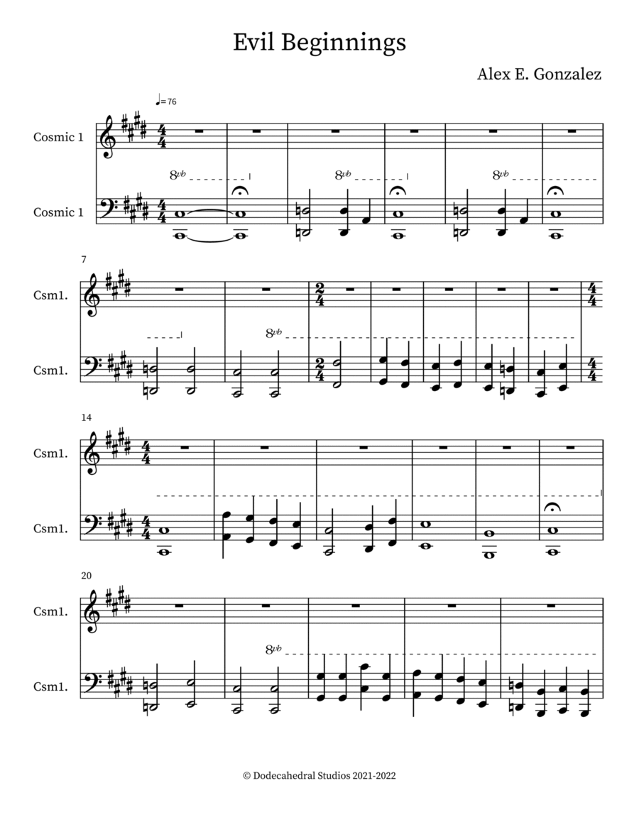 Evil Beginnings Piano, Vocal, Guitar scores gallery preview page 1