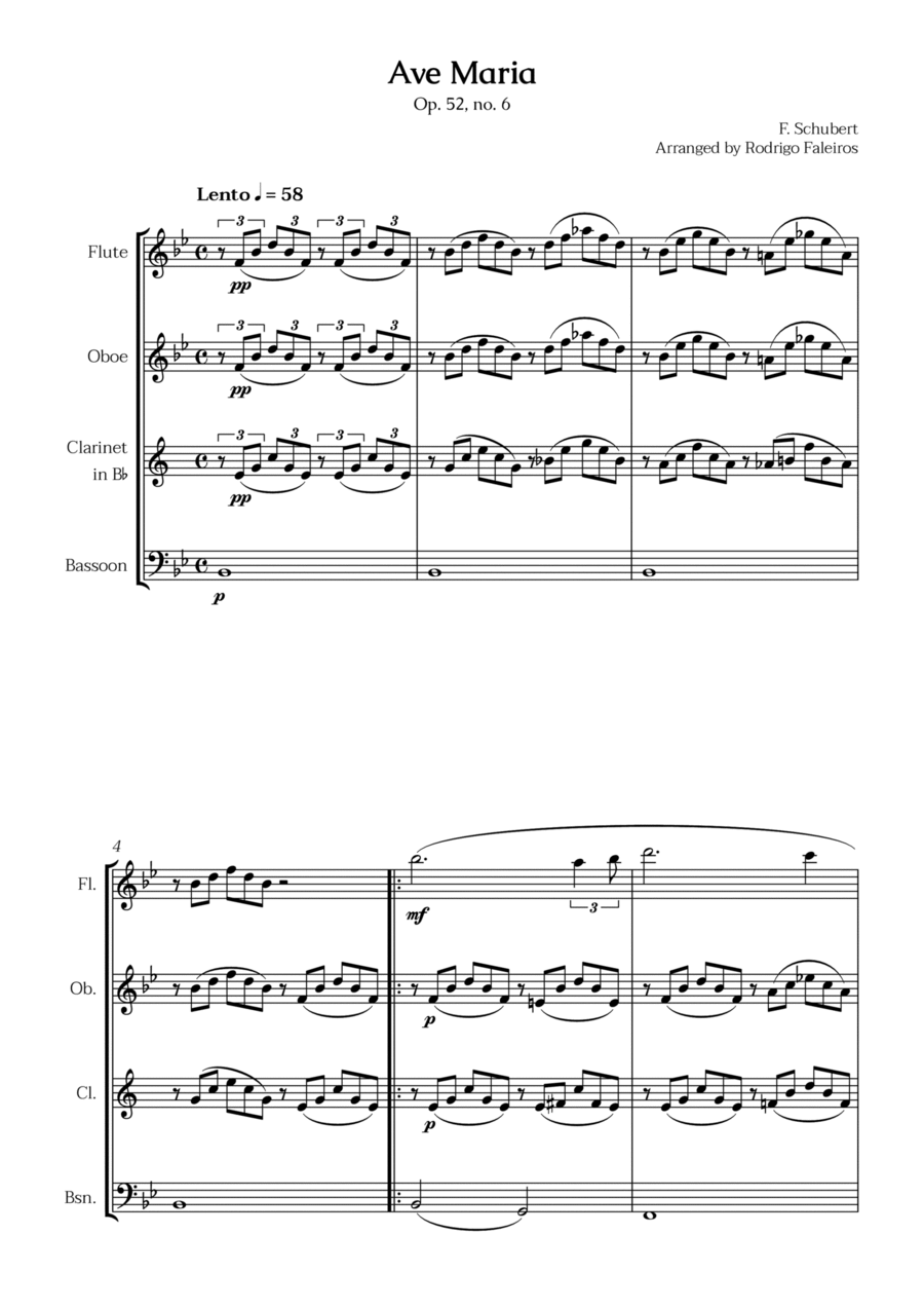 Ave Maria (Schubert) Woodwind Quartet scores gallery preview page 1