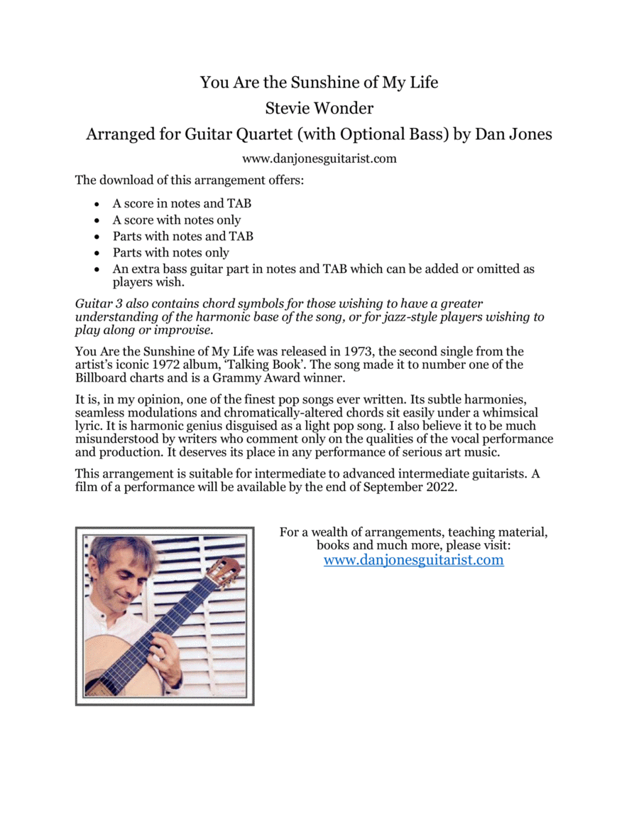 You Are The Sunshine Of My Life Guitar Ensemble scores gallery preview page 1