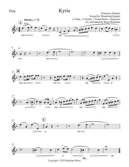 Kyrie (Durante) (Woodwind Quartet - 1 Flute, 1 Clar, 1 Hrn, 1 Bassoon)