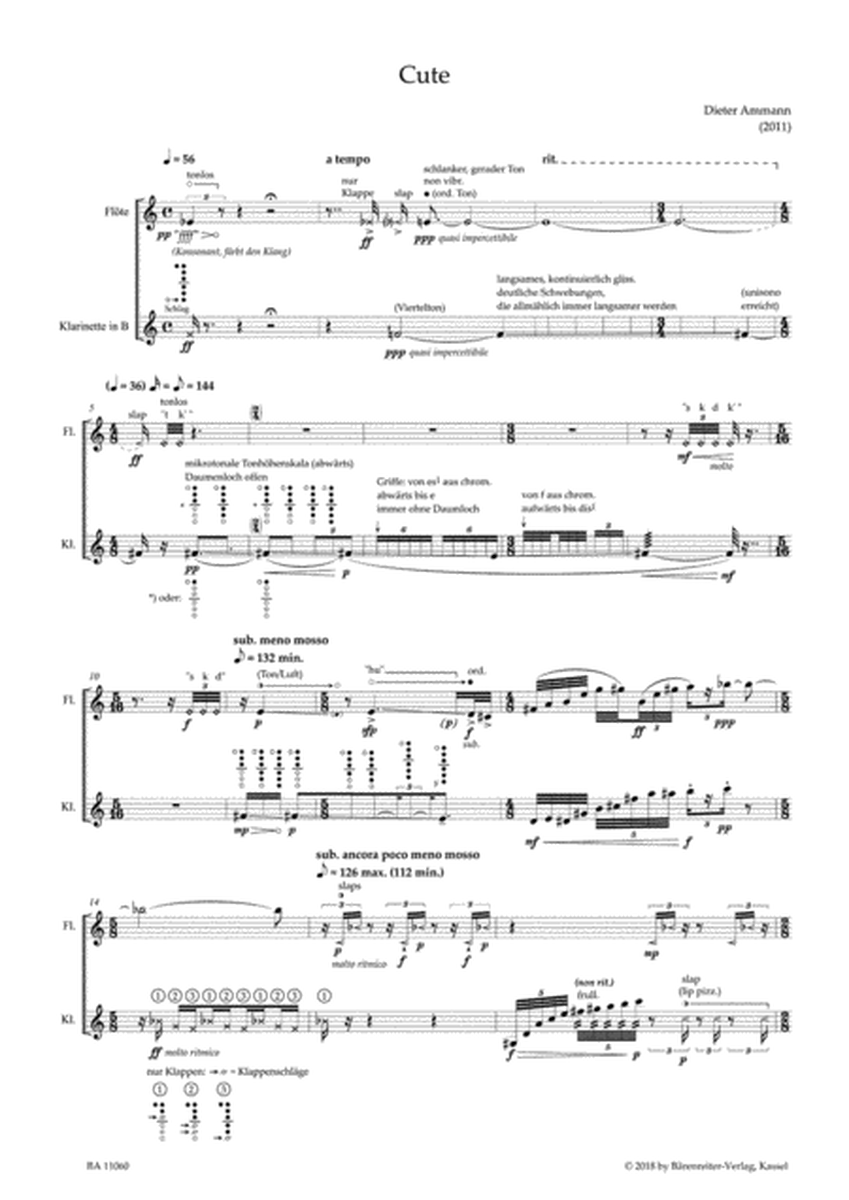 Cute for Flute and Clarinet B-flat (2011)
