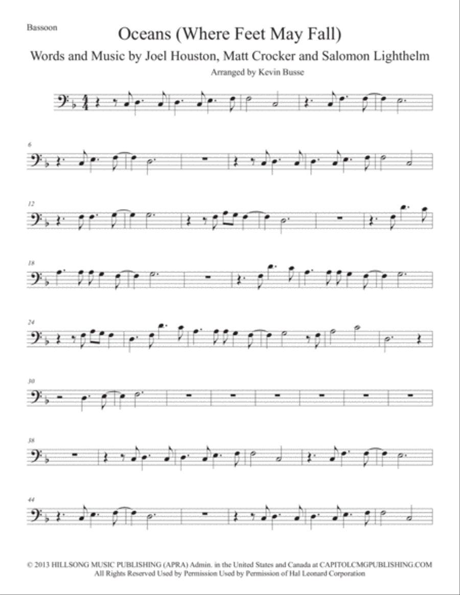 Oceans (Where Feet May Fail) Bassoon Solo scores gallery preview page 1