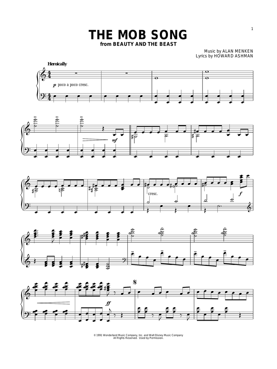 The Mob Song (from Beauty And The Beast) Piano Solo scores gallery preview page 1