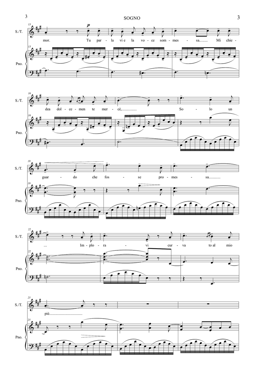SOGNO - F.P. Tosti - Arr. for Soprano or Tenor and Piano High Voice scores gallery preview page 3