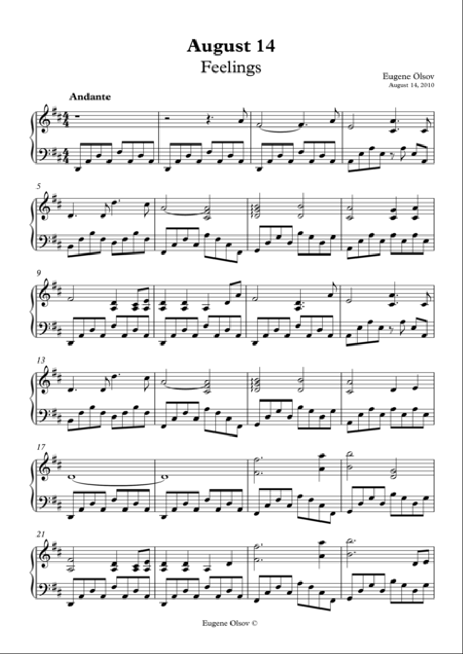 August 14 (Feelings) August 14 (Feelings) Piano Solo scores gallery preview page 1